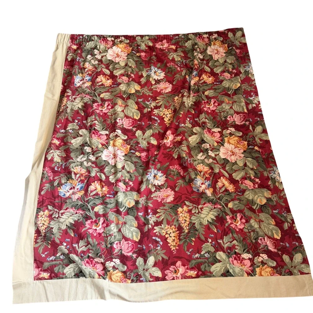 Handmade Curtain Panels Set of 4 Burgundy Floral Cream Border Excellent 48x62